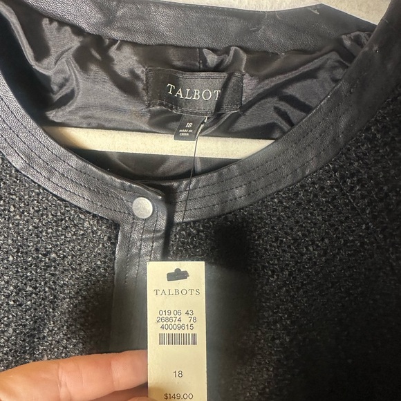 Talbots NWT Size 19 Textured Women's Blazer Jacket with Faux Leather Trim - Picture 2 of 3